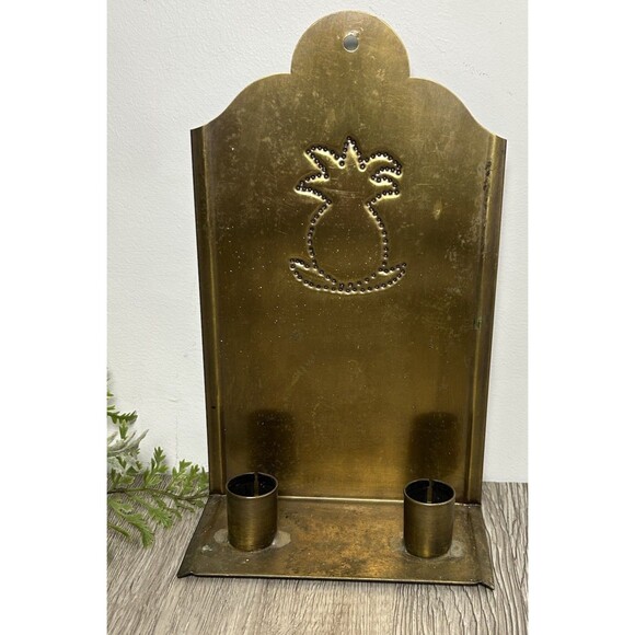 Vintage Punched Tin Brass Candle Holder Wall Sconce Pineapple Handmade? - Picture 2 of 12